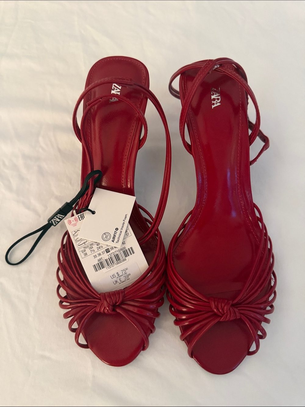 ZARA Red Strappy Knot-Front Heeled Sandals